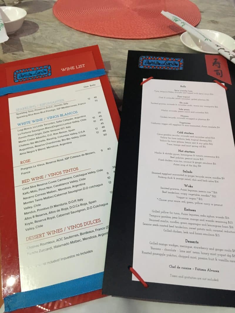 The super swish Nayara Resort Asia Luna menu