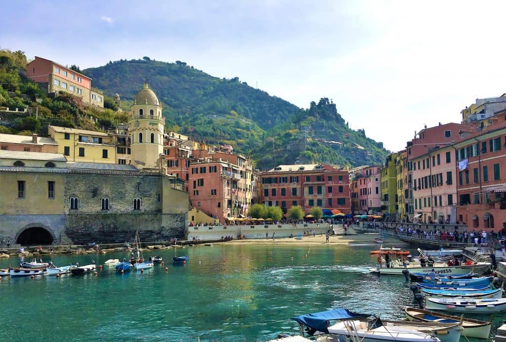 Vernazza Harbour with colourful buildings and fishing boats, Cinque Terre