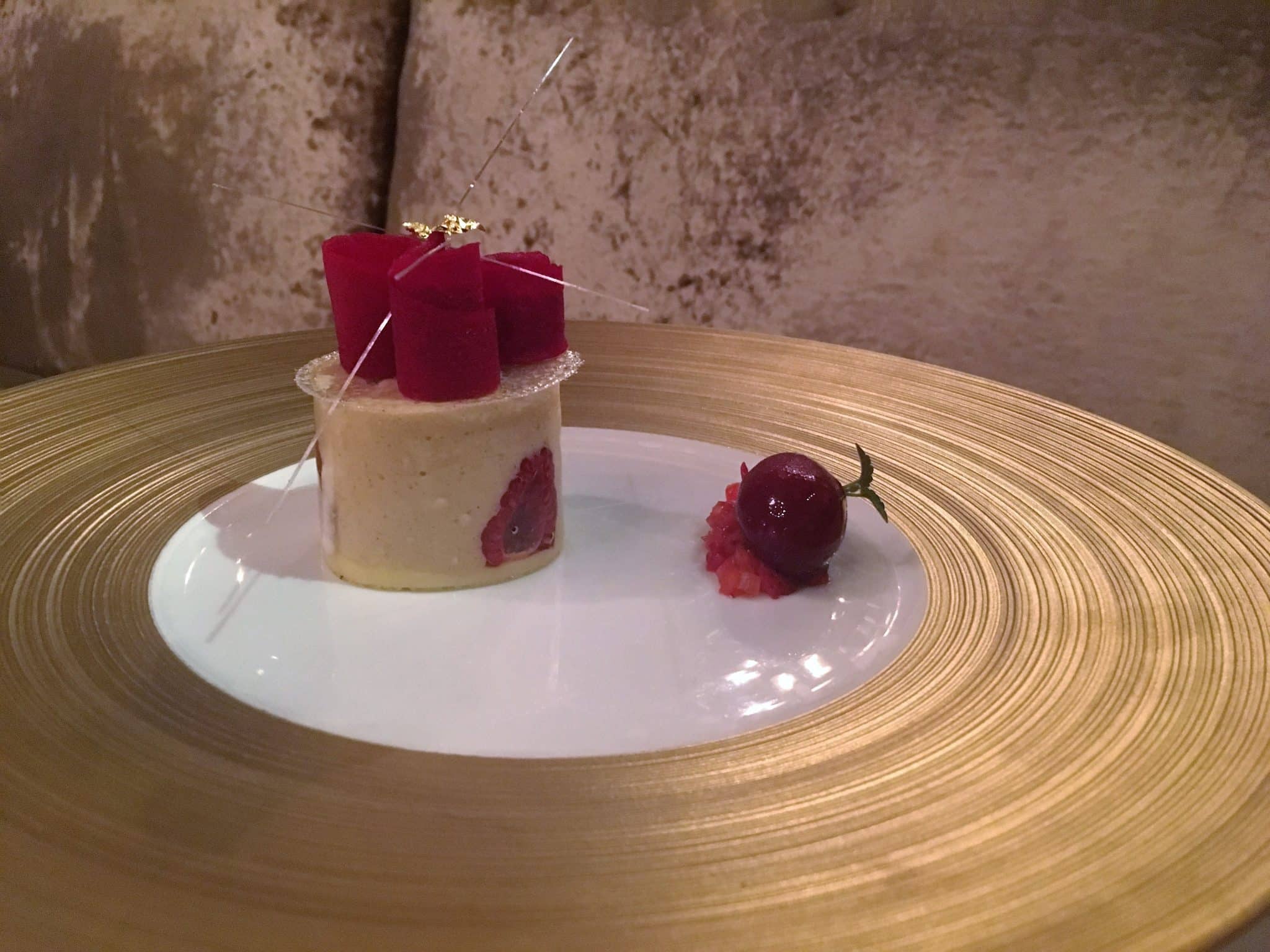 Elegant dining at 2 Michelin Star Spondi in Athens. The Valentines Day Chocolate dessert