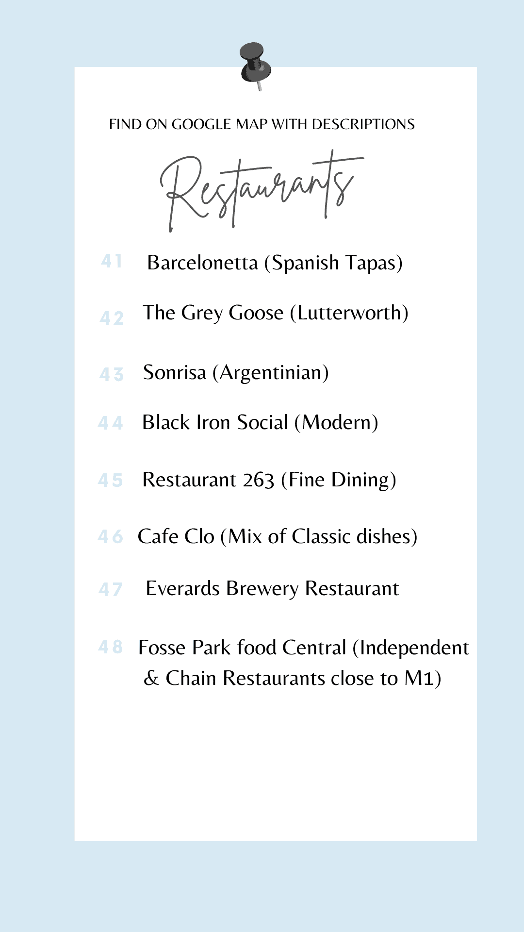 Leicester Restaurant Guide List