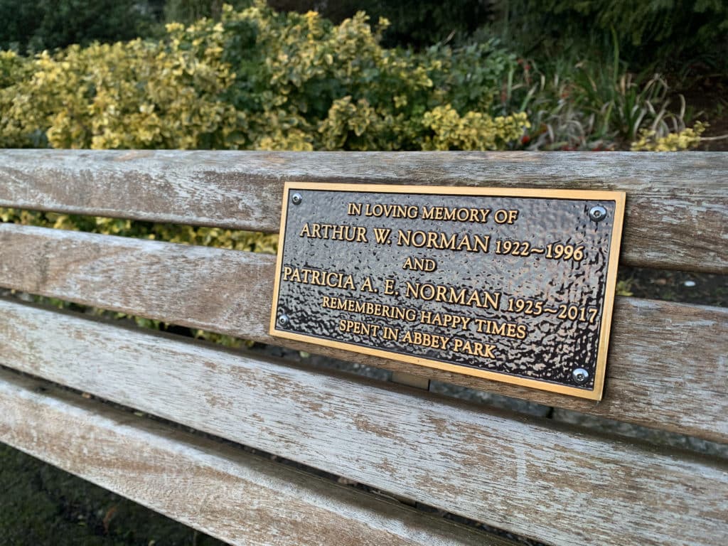 Abbey Park bench plaque