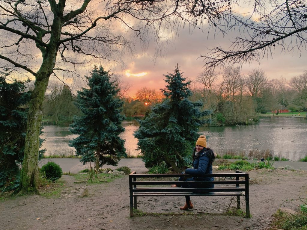 Romantic Abbey Park lake bench