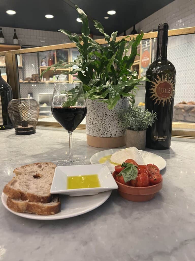The best Vegetarian Food in Boston: Wine and bread at La Piazza at Eataly