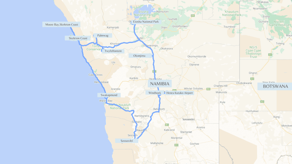 Self-Drive Namibia Itinerary Map
