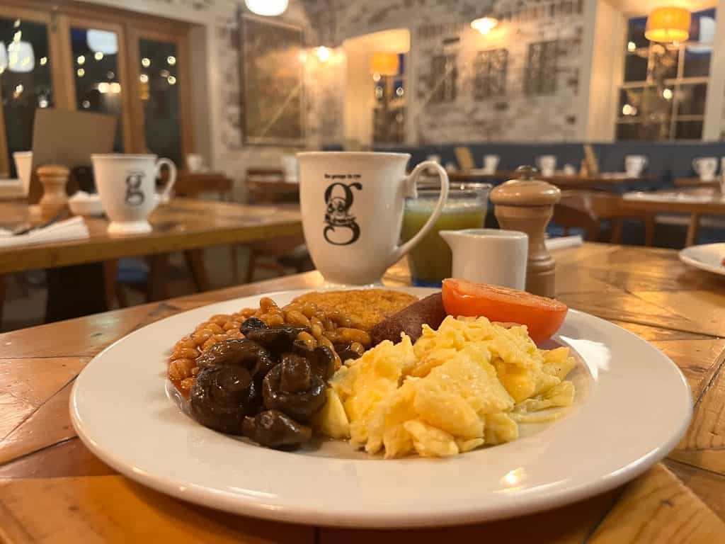The Falstaff: Full English vegetarian breakfast with coffee and orange juice