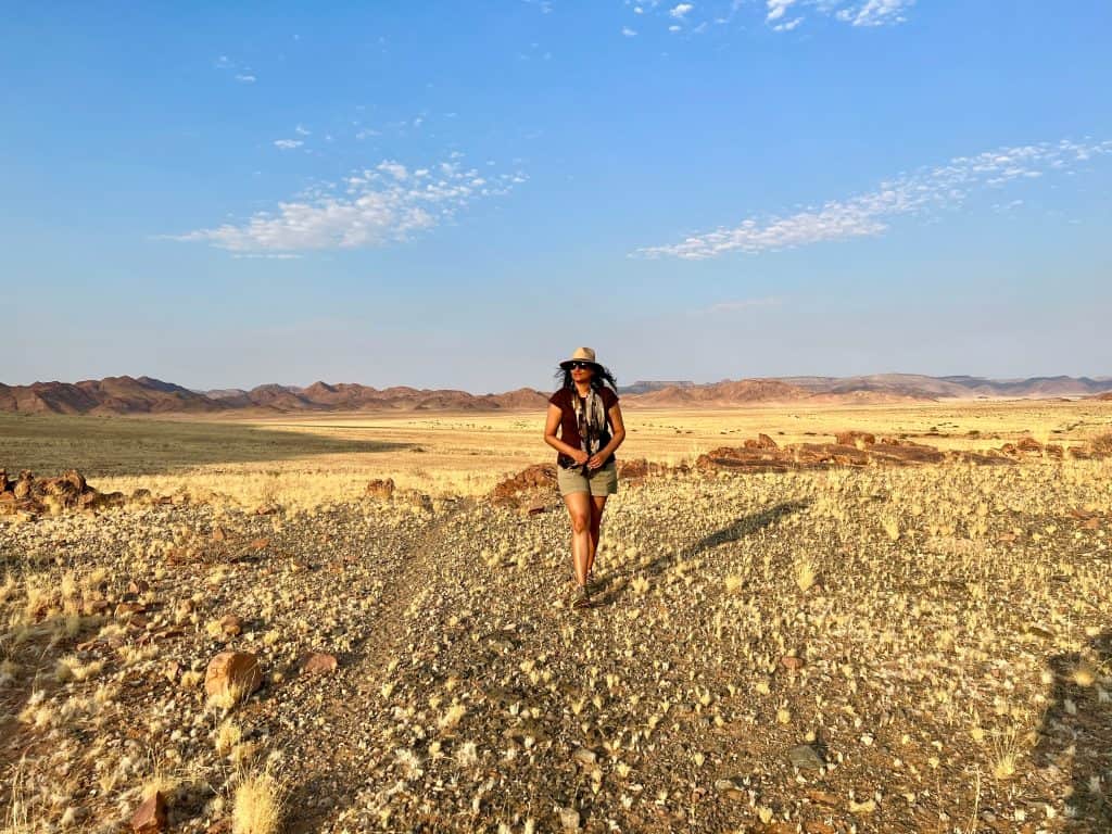 Best visit Sossusvlei: Bejal walking on Desert Homestead reserve