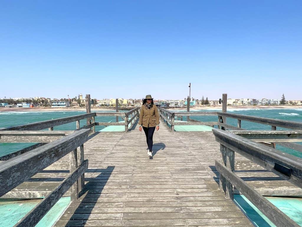 Things to do in Swakopmund: Bejal walking down Jetty