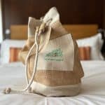 Sustainable Jersey: Visit Jersey hessian bag on bed