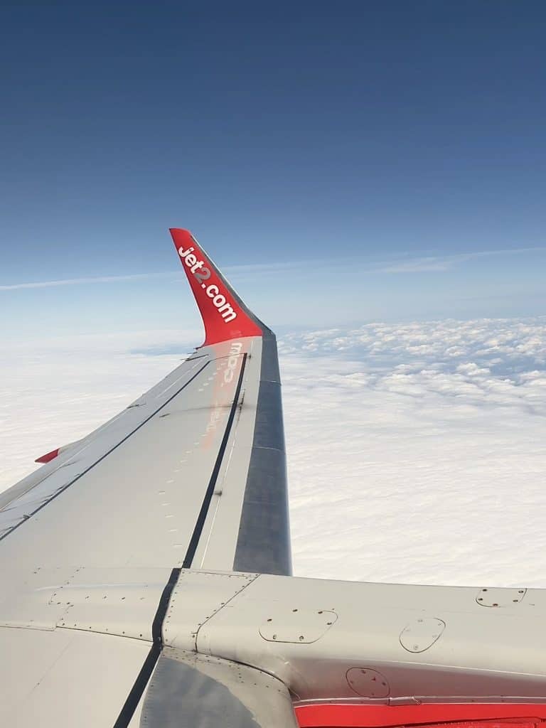 Jet2holidays airplane wing during flight